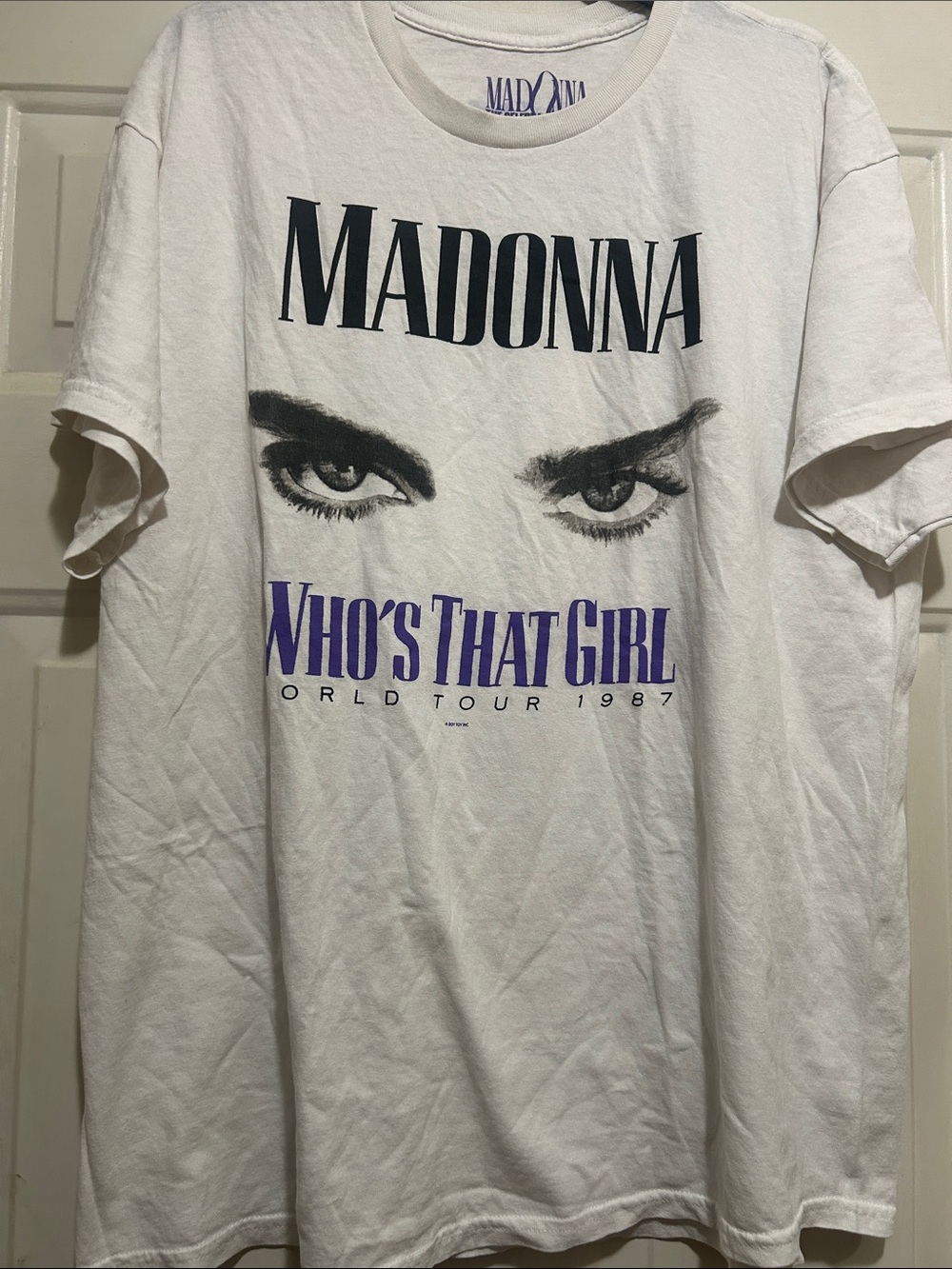 Madonna "Who's That Girl" 1987 Tour White Graphic Tee Joy Toy 2024 oversized T
